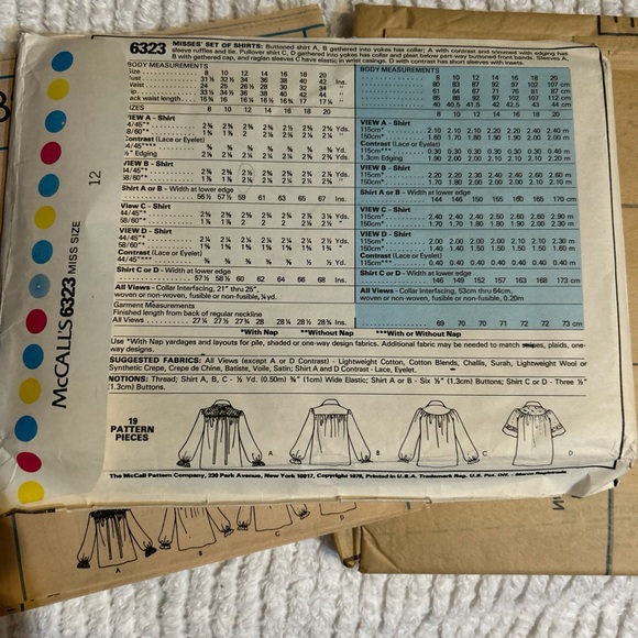 Vintage 1978 McCalls sewing pattern #6362 blouse 4 styles - Picture 2 of 3